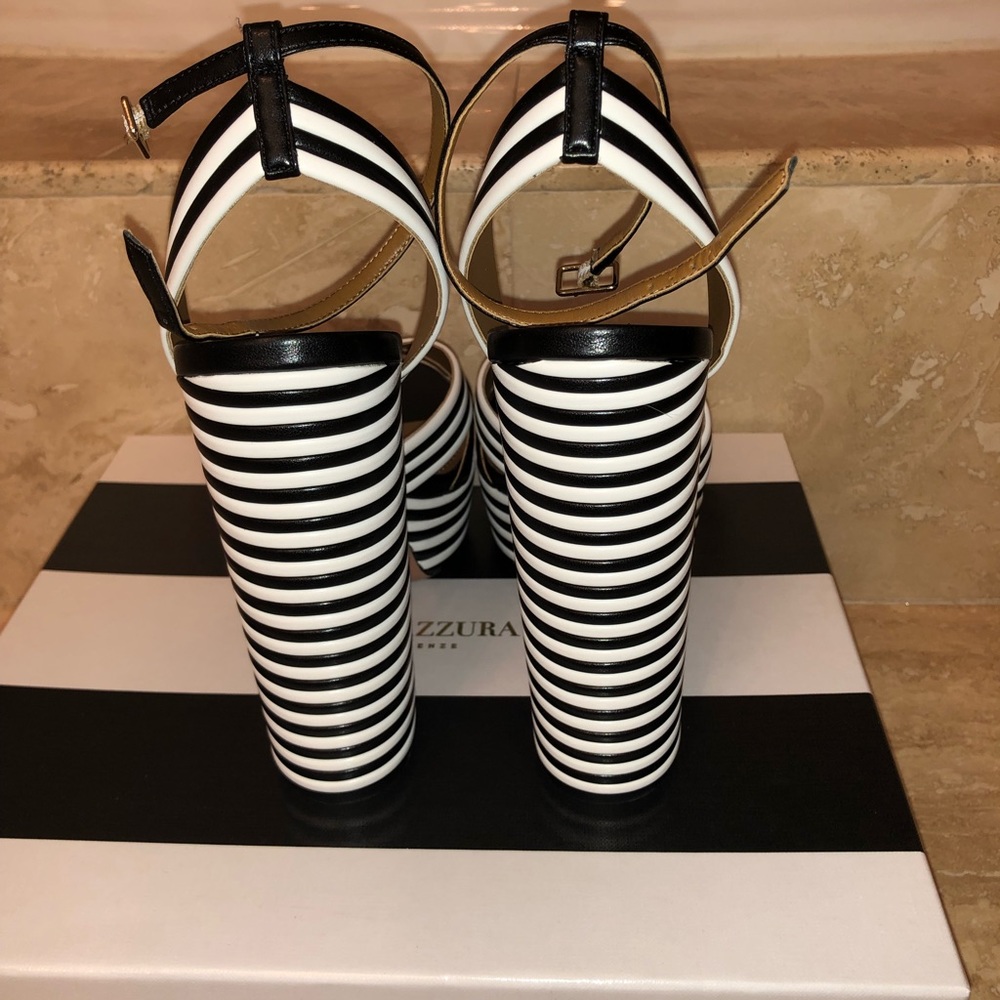 Aquazzura Black and White Platform Sundance Sandals with Stripes - Picture 3 of 8